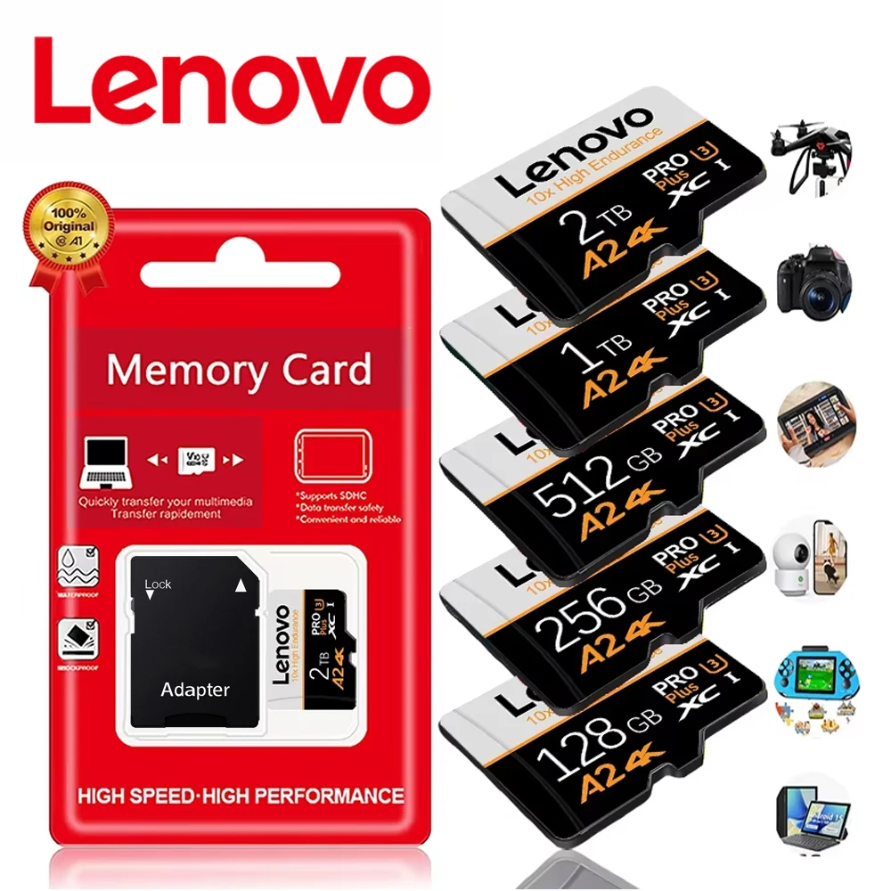 Cartão de Memória Flash de 128GB, Cartão SD Micro TF, Transferência Rápida de Arquivos, Pen Drive TF, Cartão SD de 256GB 512GB, Presente Grátis com Adaptador SD