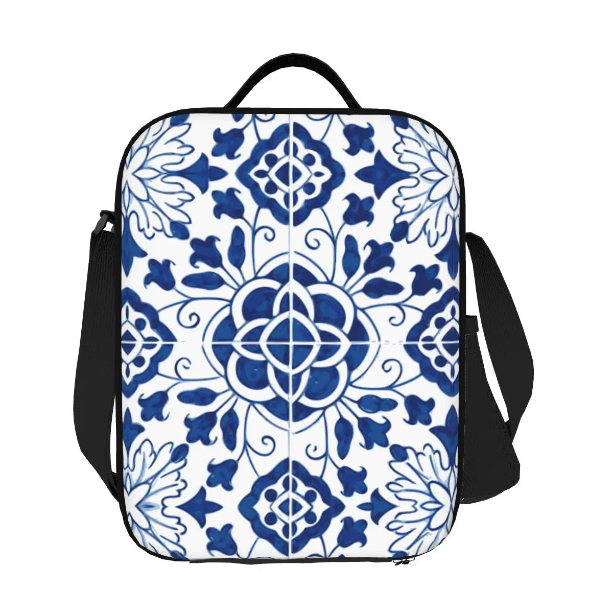 Azulejos de porcelana portugueses azules personalizados, bolsas de almuerzo aisladas para mujeres, refrigerador térmico de flores, caja Bento para alimentos, trabajo, escuela, viajes