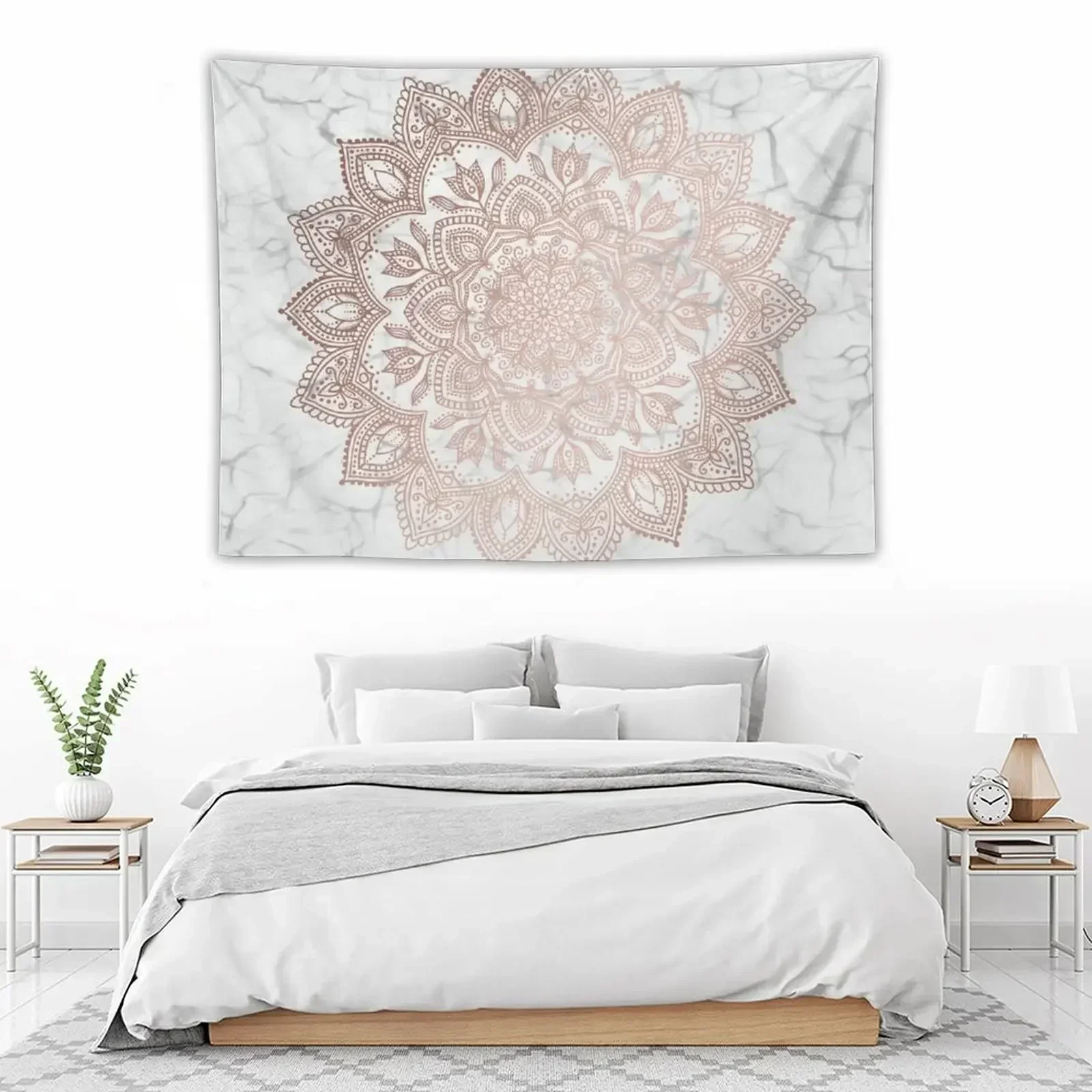 

Boho Mandala - Rosegold on Marble Tapestry Decoration Wall House Decor Room Decorations Aesthetic Tapestry