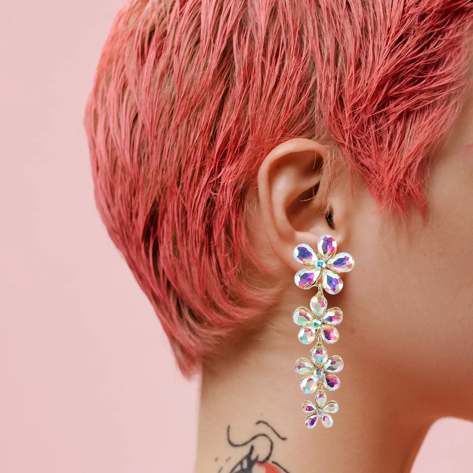 

Elegant Floral Bridal Long Dangle Wedding Jewelry for Women Big Flower Shaped Statement Hanging Earrings for Bridal Party Formal