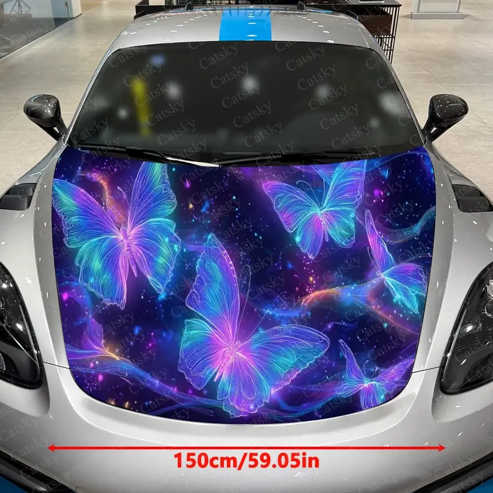 Purple Lightning Butterfly Trace Car Vinyl Wrap, PVC Material Waterproof Car Hood Sticker, Self-Adhesive Scratch-Resistant Stick
