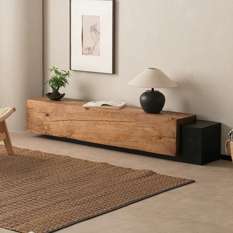 

American solid wood bench bedroom end of bed tatami bench log old retro shopping mall clothing store