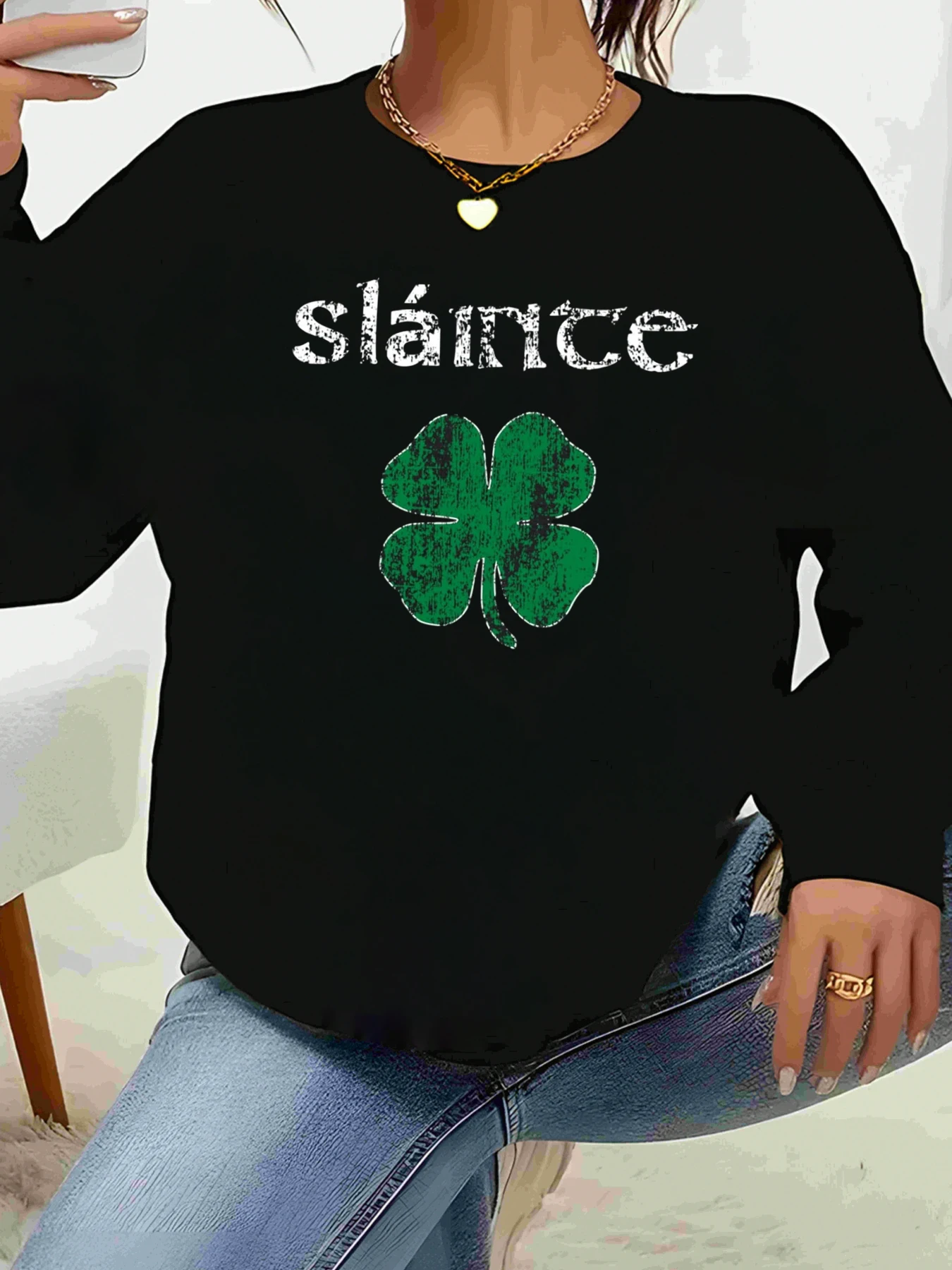 

Футболка с длинными рукавами и принтом Slainte Clover, повседневный топ на день Святого Патрика, женская повседневная одежда