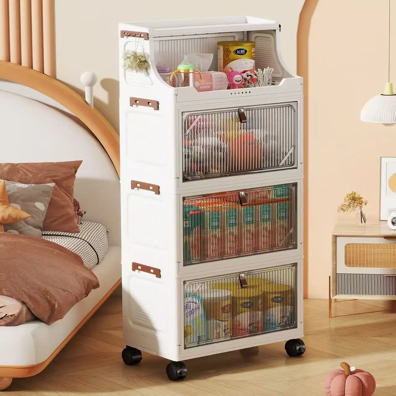 Home-Use  Foldable Kids' Wardrobe No-assembly Storage Cabinet Shelf for Snack And Toy Clothing Organization