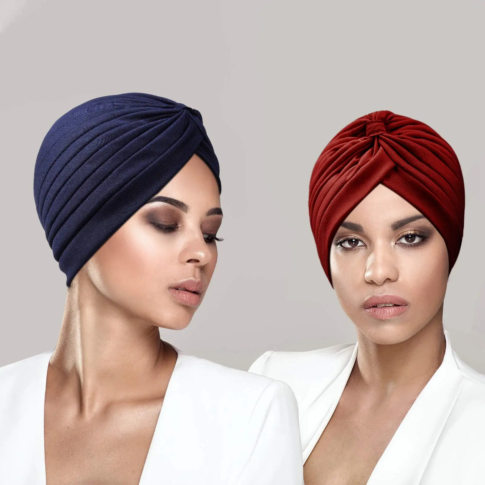 Solid Color Crinkle Muslim Hijab Turban Hat for Women Head Wraps Fashion Ladies Beanie Headwraps Indian Bonnet