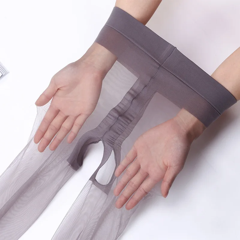 DOIAESKV رقيقة جدا جوارب مثيرة للنساء مفتوحة المنشعب T-Crotchless بسط النايلون جوارب طويلة شفافة تخزين ضيق
