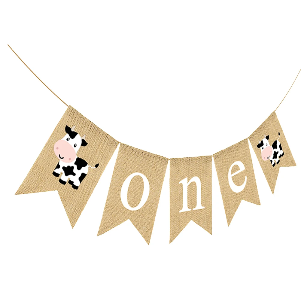 

Reusable Birthday Flag Banner Decoration Celebration Hanging Cartoon Cow Bunting DIY Home Festive Decor