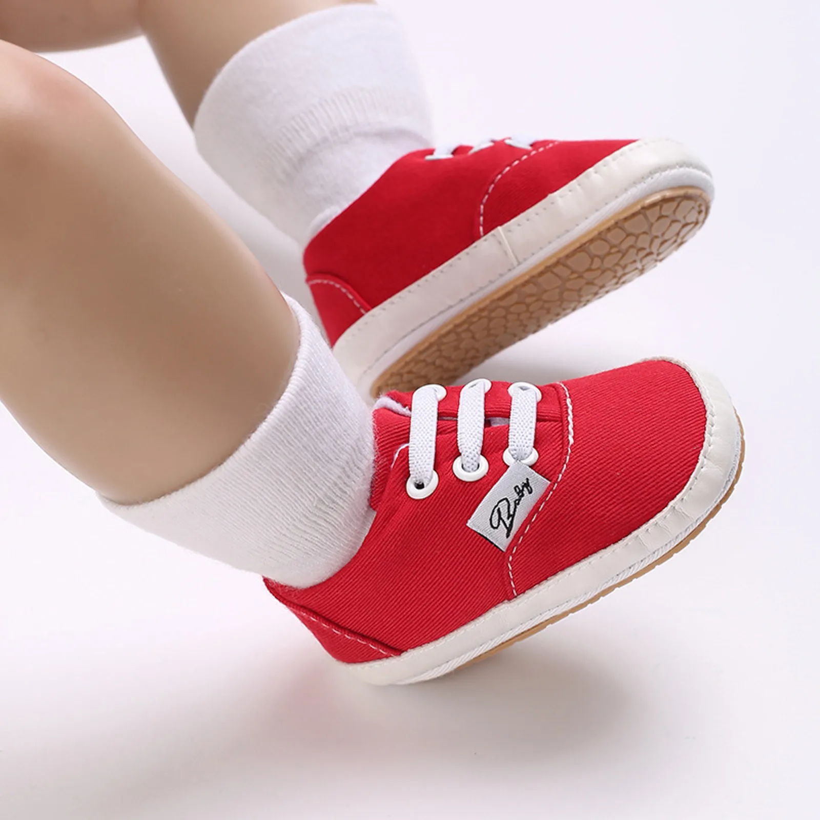 

Infant Baby Girl Boy Shoes Newborn White Rubber Sole Sneaker Shoes Lace up Canvas Shoes Sport New Casual First Walkers For 0-18M