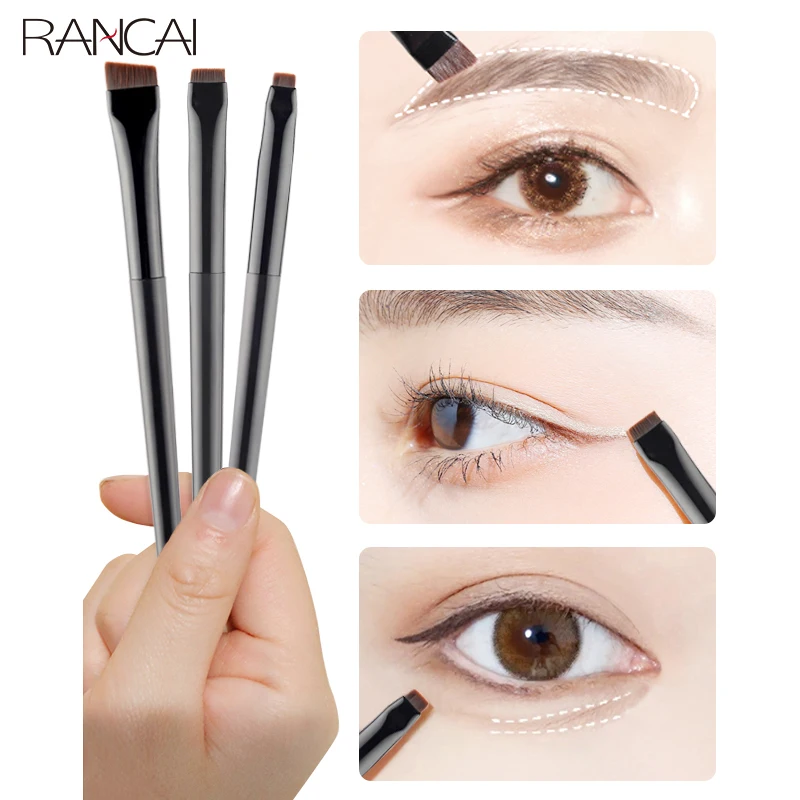 RANCAI 3Pcs Eye Makeup Brushes Flat Eyebrow Eyeliner Brush Professional Angled Eyes Brow Pincel Maquiagem Make Up Cosmetic Tools