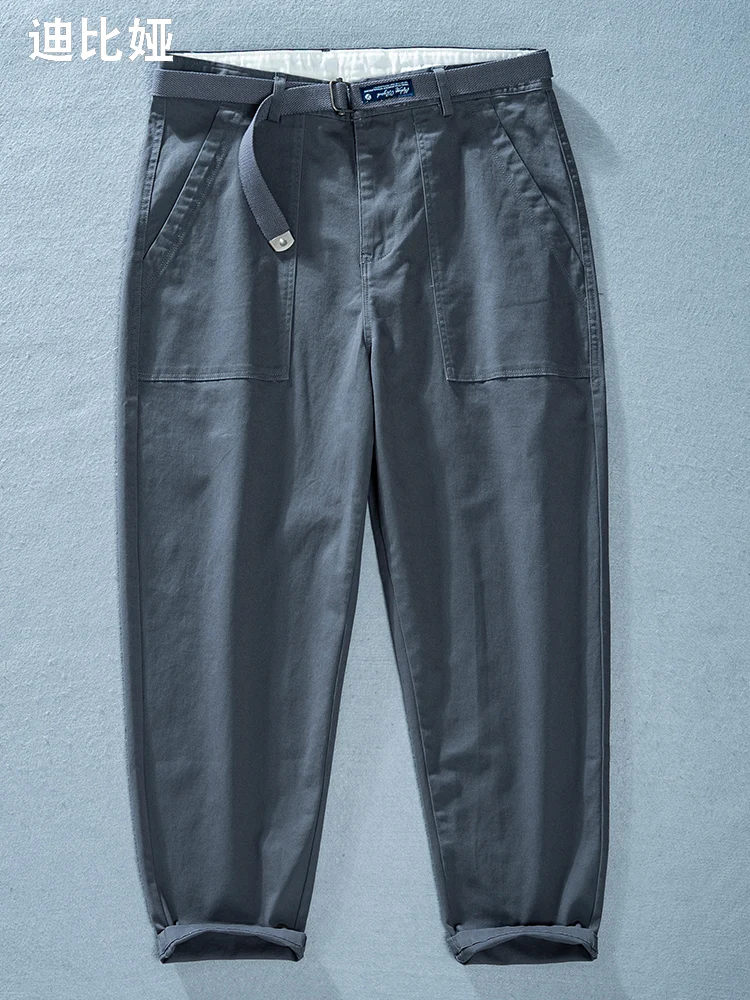 

Dibeya Spring American Retro Work Pants Men's Loose Slim Fit Elastic Casual Trousers Multi-ket Straight Leg Jeans