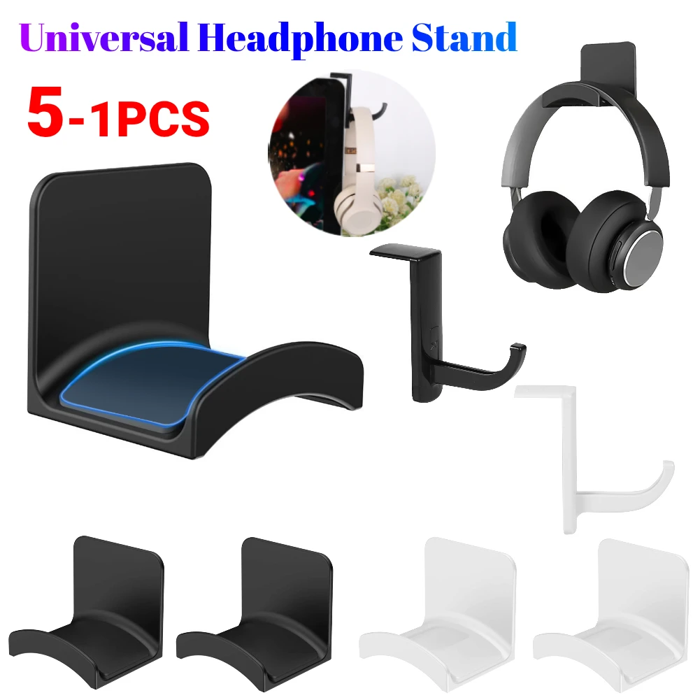 5-1PCS Universal Headphone Stand Adhesive Headphone Wall Mount Hanger Hook Headset Rack Holder Support Gaming Earphone Bracket