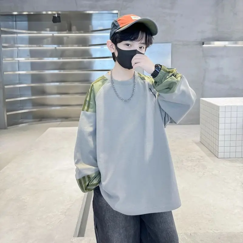 

Boys' Medium-Large 2025 New Arrival No Hood Long Sleeve Crewneck Layering Top Trendy Cool Kids Sweatshirt Spring/Autumn