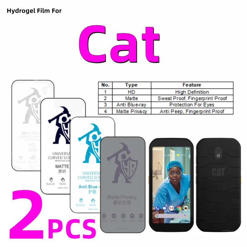 2 peças de película hidrogel anti-espionagem/fosca/HD para CAT S42H+/S31/S40/S41/S42/S52/S53/S60/S61/S62/S62pro/Cat S75, protetor de tela transparente