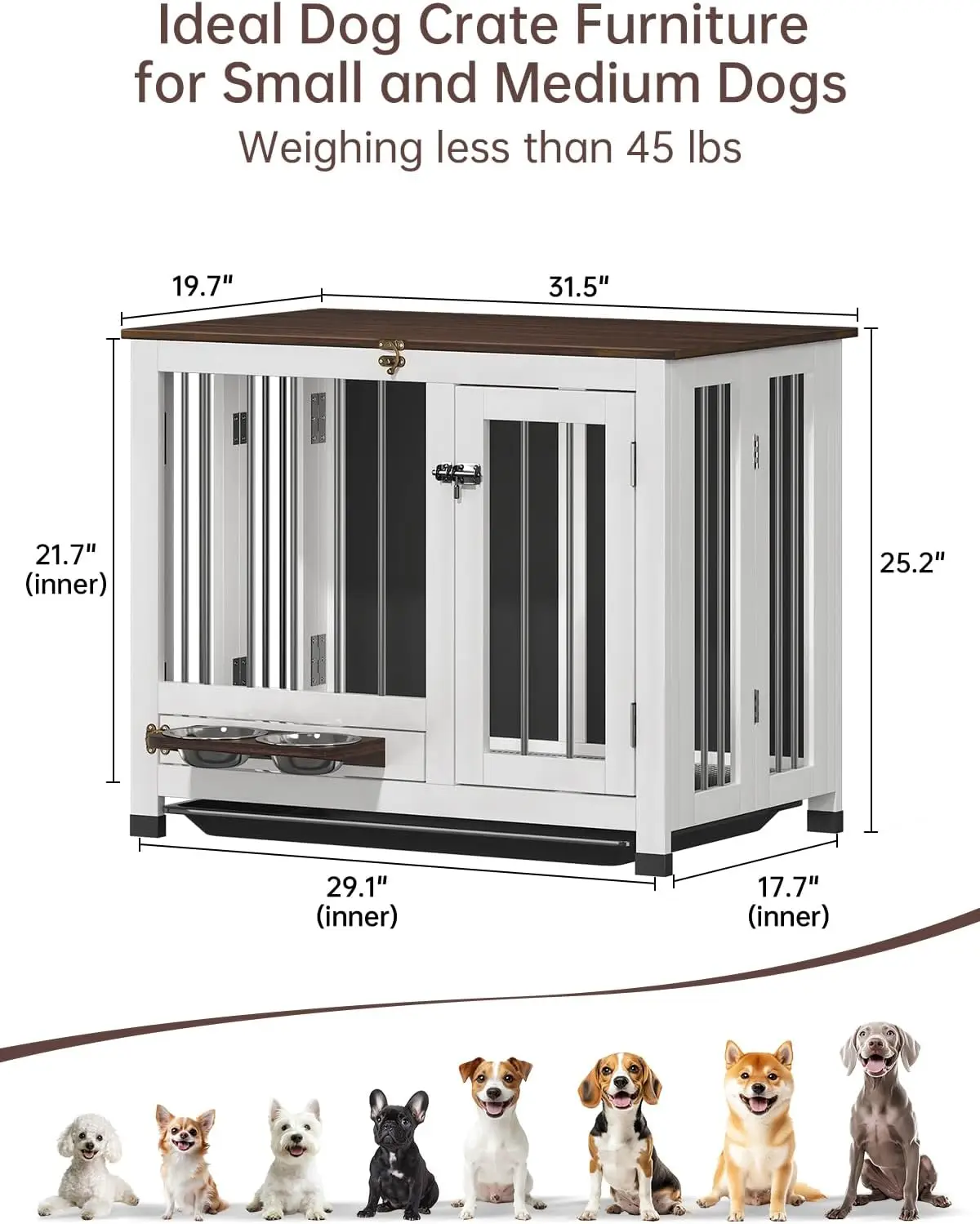 Dog Crate Furniture, 31.5'' Kennel Indoor Foldable and Portable, Sturdy Wooden Crate End Table Easy Assembly with 360°