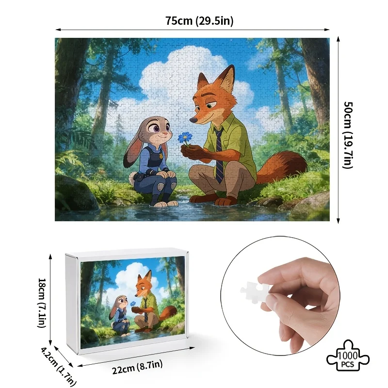 1000 pièces Disney Crazy City Judy Hopps & Nick Wilde Puzzle adapté pour &, Puzzle de bricolage stimulant pour/jeu d'anniversaire, thème R
