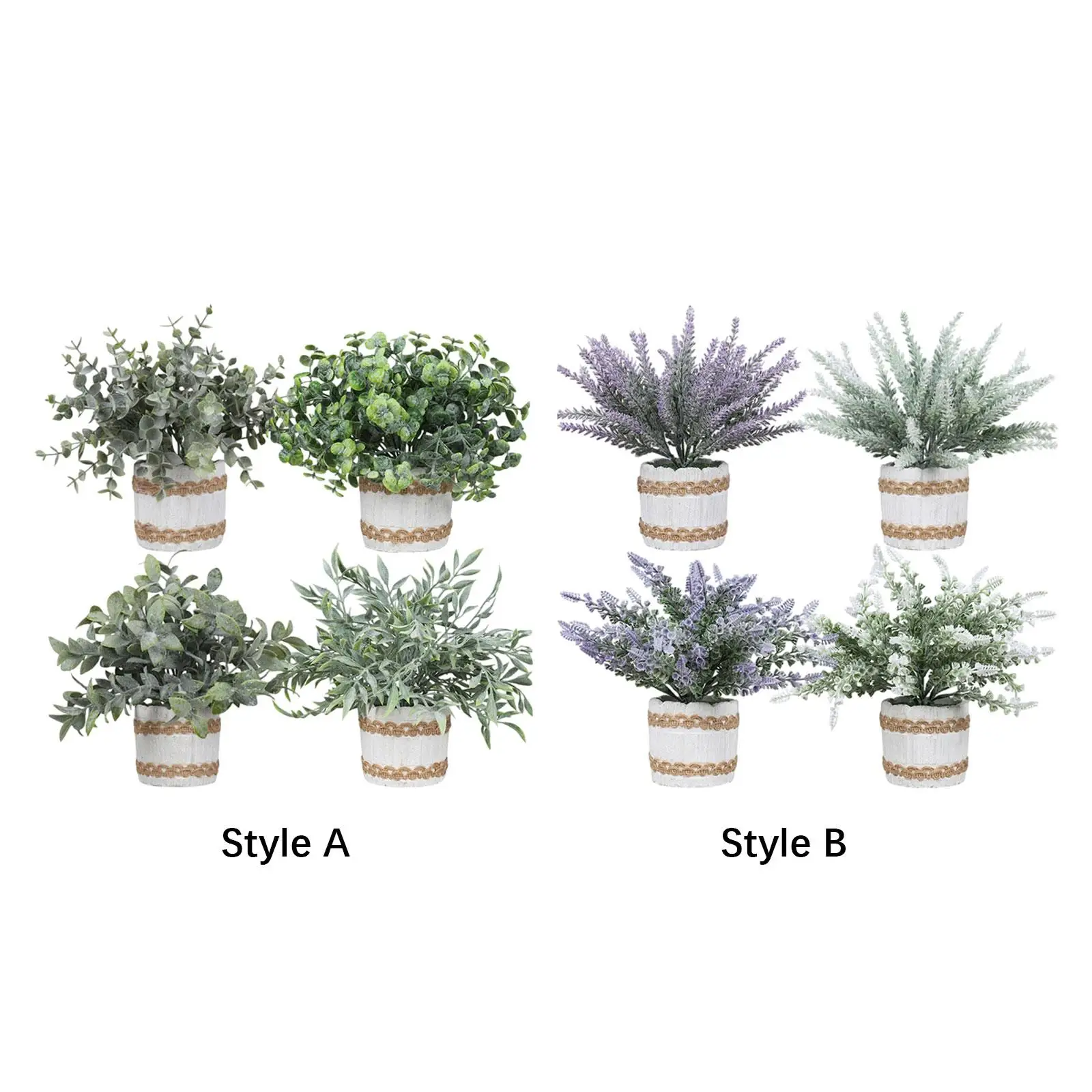 Bonsái Artificial decorativo de plantas falsas pequeñas, 4 Uds., para escritorio, estante de baño