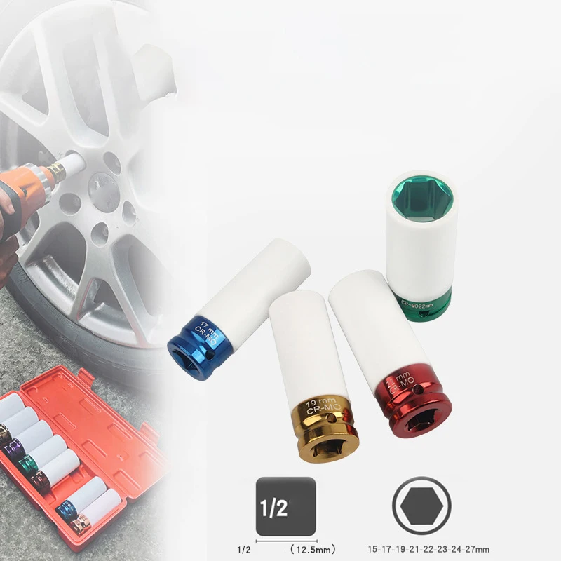 Manga hexagonal Chave Hexagonal Pneu, Proteção Pneus Porca de Impacto, Soquete, Pneumático, 15mm, 17mm, 19mm, 21mm, 22mm, Hex Sockets, Air Gun, 1Pc