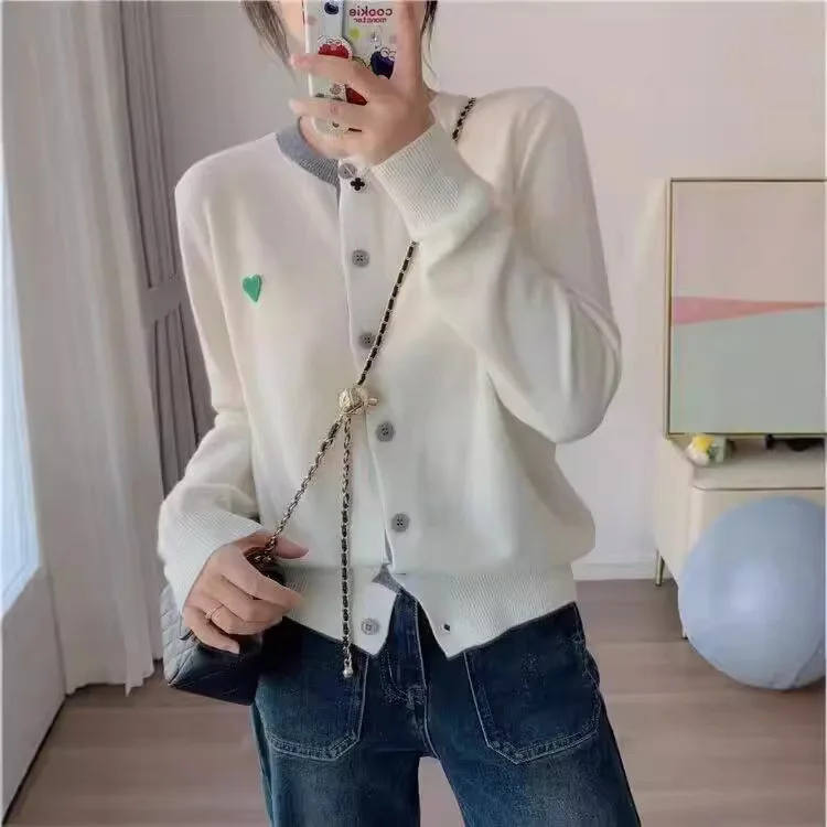 

Autumn New Knit Patchwork Long Sleeve Tops For Woman O Neck Korean Fashion Knitted Coat Loose Cardigan Sweater Coat Jacket
