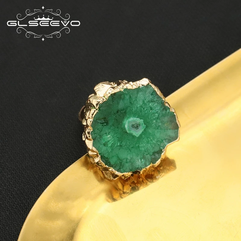 GLSEEVO Green Natural Stone Adjustable Rings For Women Trend Romantic Jewelry Gifts Ideas For Women Wedding Accessories