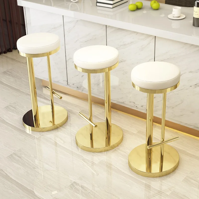 Luxury Gold Bar Stools Swivel Reception Bedrooms Counter Bar Chairs Round Comfortable Restaurante Muebles Interior Decorations