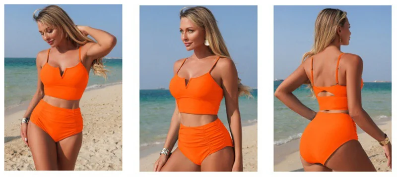 2-teiliges Damen-Bikini-Set mit V-Ausschnitt, Schwimmweste und Shorts mit hoher Taille, für Erwachsene, Bauchkontrolle, modische Badeanzüge, Strand, Surfen – Detail 5
