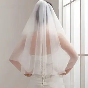 Cheap Short Wedding Veil with Cut Border Herry, Simple Wedding Accessories, 2 Layers, 2024 8 Main Sales Veil Bridal - №4