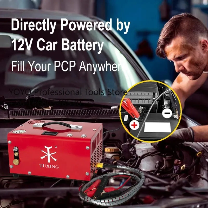 g5wTUXING High Pressure 4500psi 30mpa Mini Small 12V DC Manual Shutdown 110V 220V Oil Free PCP Car Battery Hunting Air Compresso
