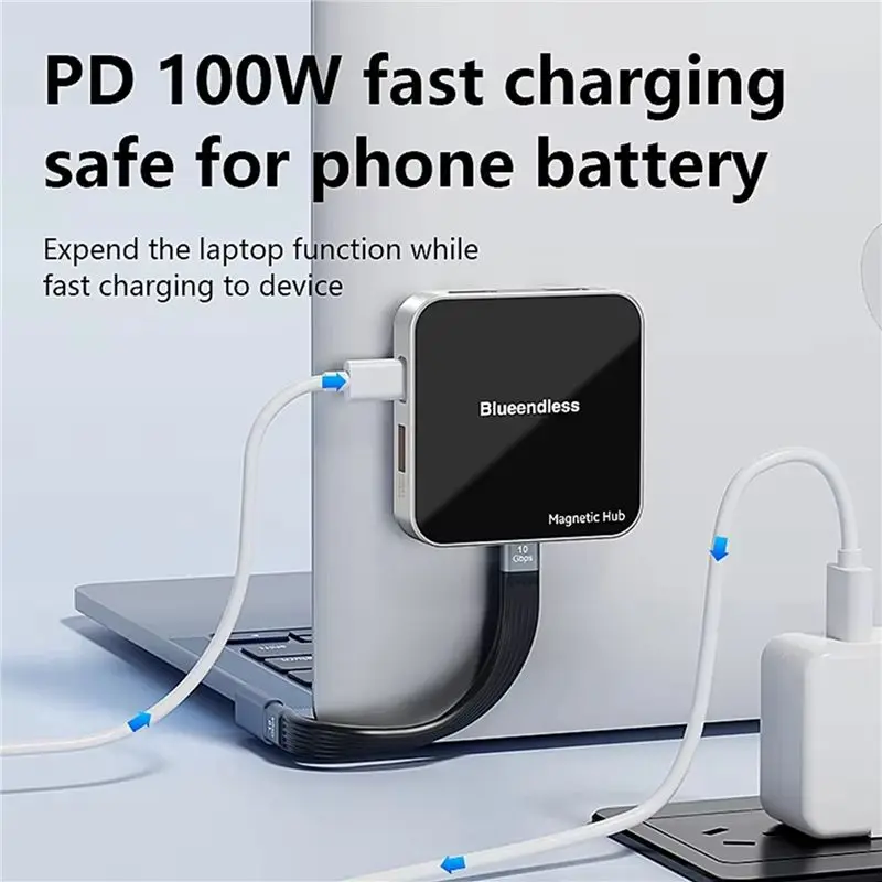 Blueendless Magnetic USB C Hub USB A 3.2 10Gbps PD100W Type-C Multiport Adapter SD/TF Card Hub For 16 15 Pro Max
