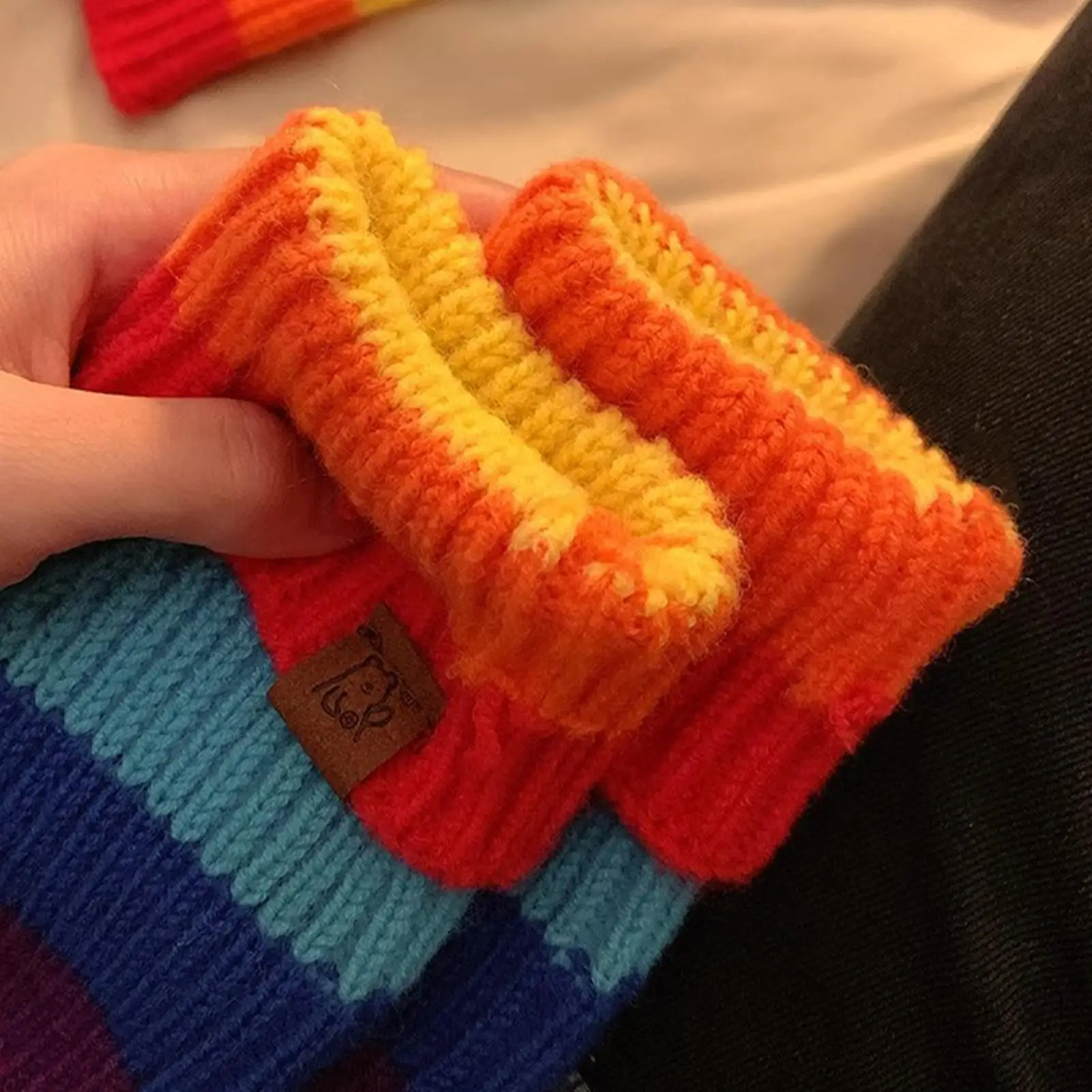 Regenboog touchscreen winterhandschoenen Warme gebreide wanten Antisliphandgreep voor dames, autorijden, hardlopen, skiën en woon-werkverkeer buiten