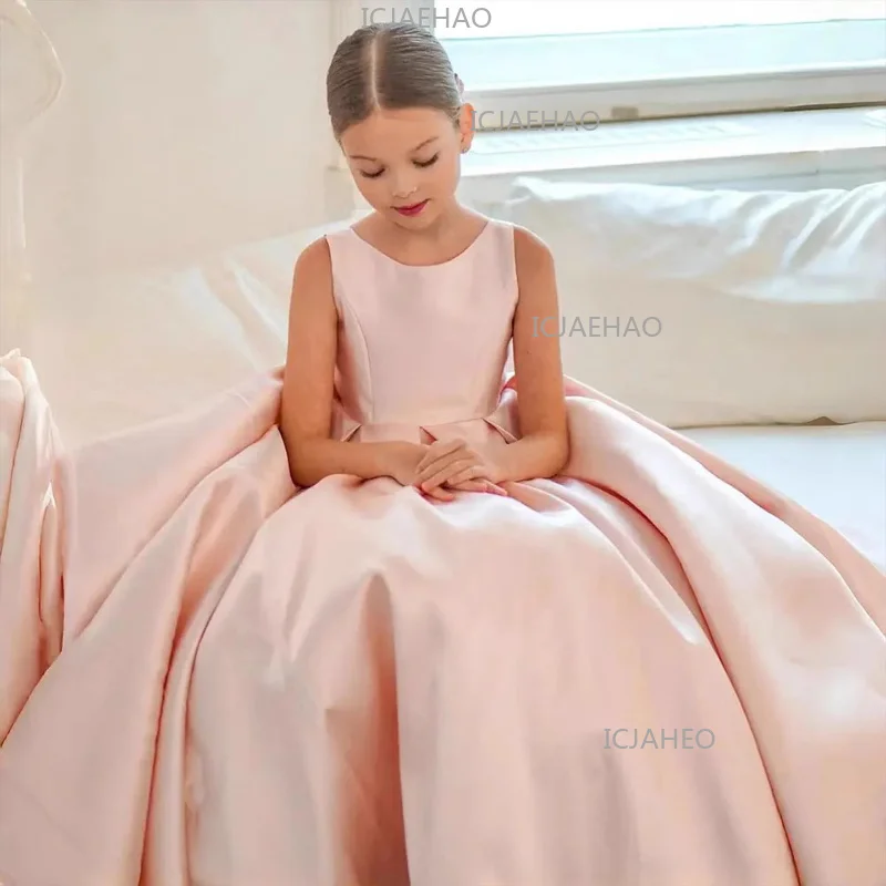 

Children New Host Long Dress Kids Piano Performance CuteViolin Wedding Flower Girl Costume Satin Elegant Princess Model Runway