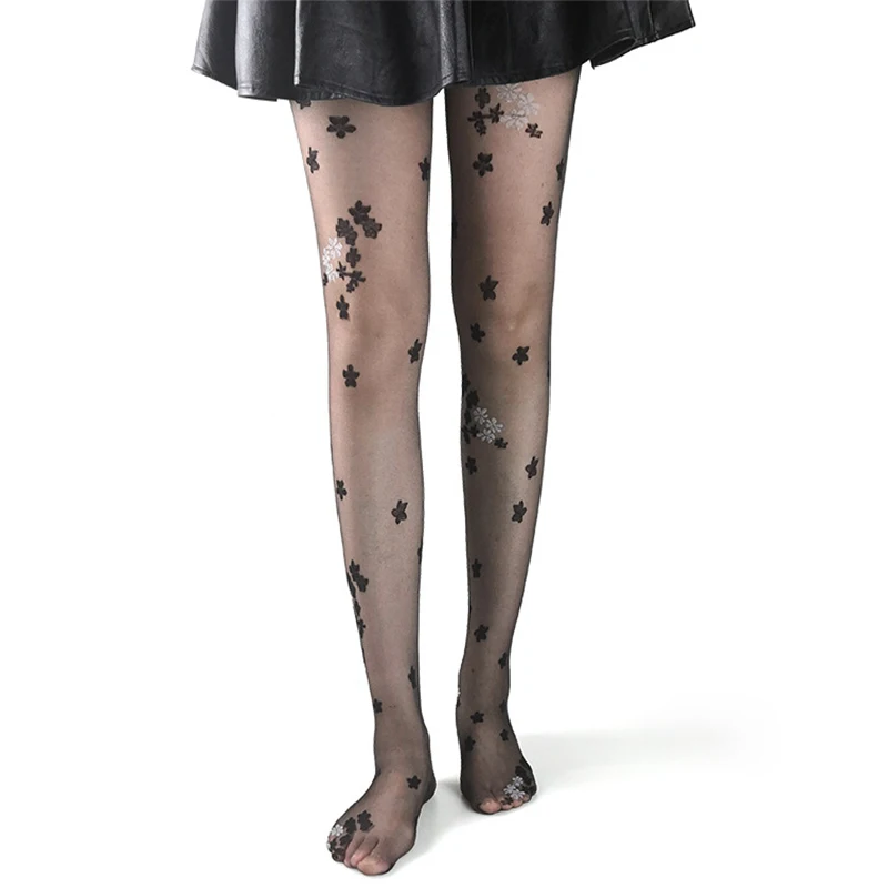 

Summer Ultra Thin Core Silk Vintage Floral Jacquard Women's Pantyhose Fashion All Match Breathable Sheer Nylon Tights