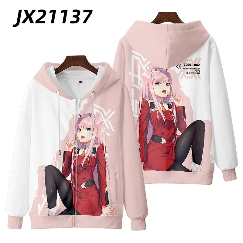 Japón Anime Darling In The Franxx Cosplay cremallera sudaderas con capucha impresión 3D hombres mujeres Hip Hop chándal cremallera Sudadera con capucha ropa de hombre