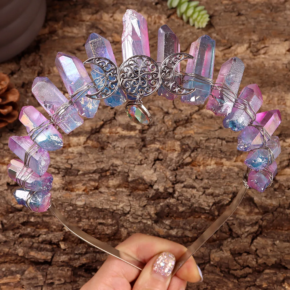 Natural Crystal Crown Real Quartz Tiaras Wicca Cosplay Wedding Hair Accessories Ladies Headwear Festival Gift for Her