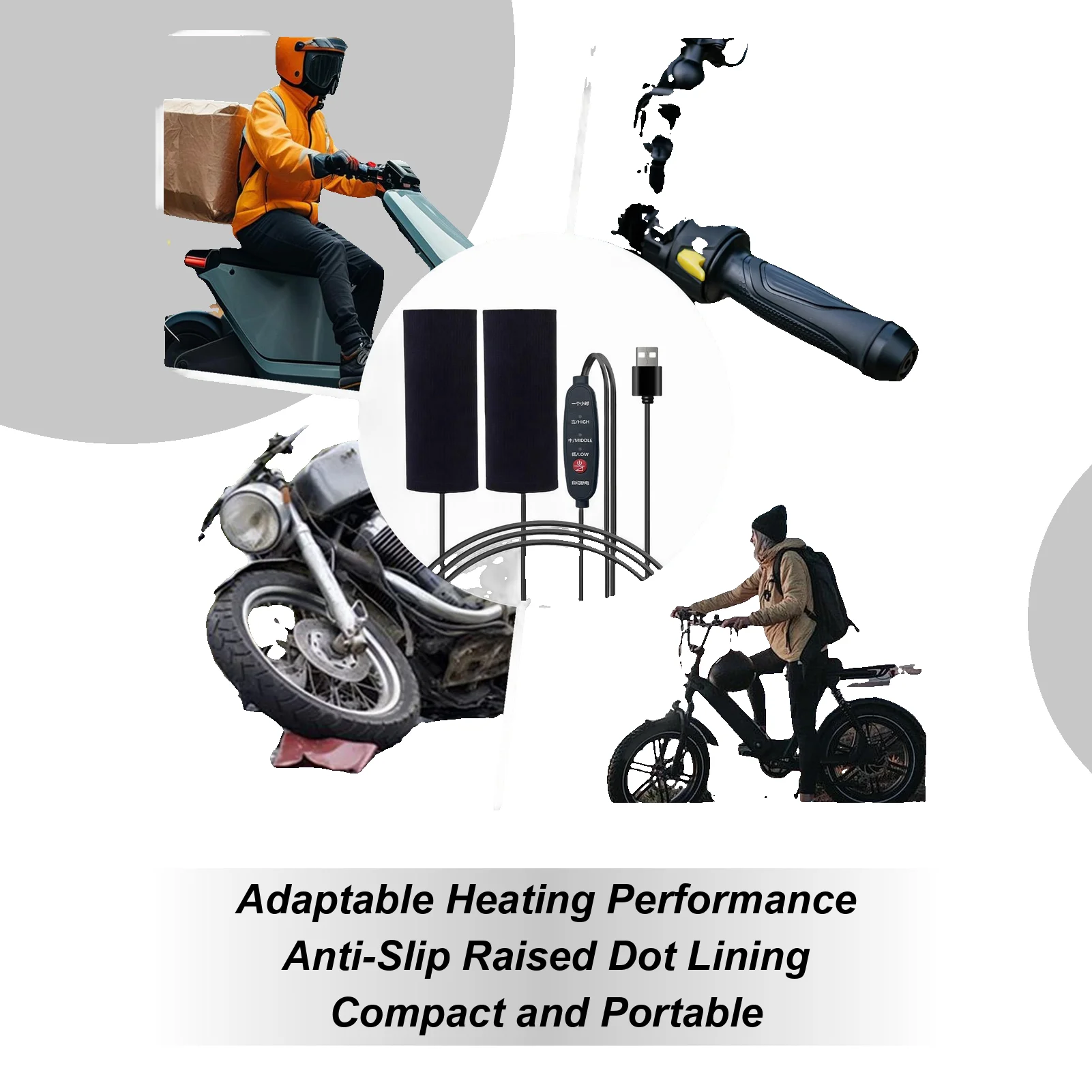 

Heated Motorcycle Grips USB-Powered Warmer Warm Vehicle Heating Grips Pad For Outdoor Riding During Commuting Touring Daily