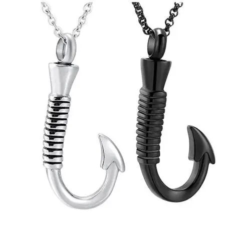 

Fishhook Shape Commemorative Ashes Necklace Pendant Perfume Bottle Titanium Steel Necklace Stainless Steel Pill Necklace