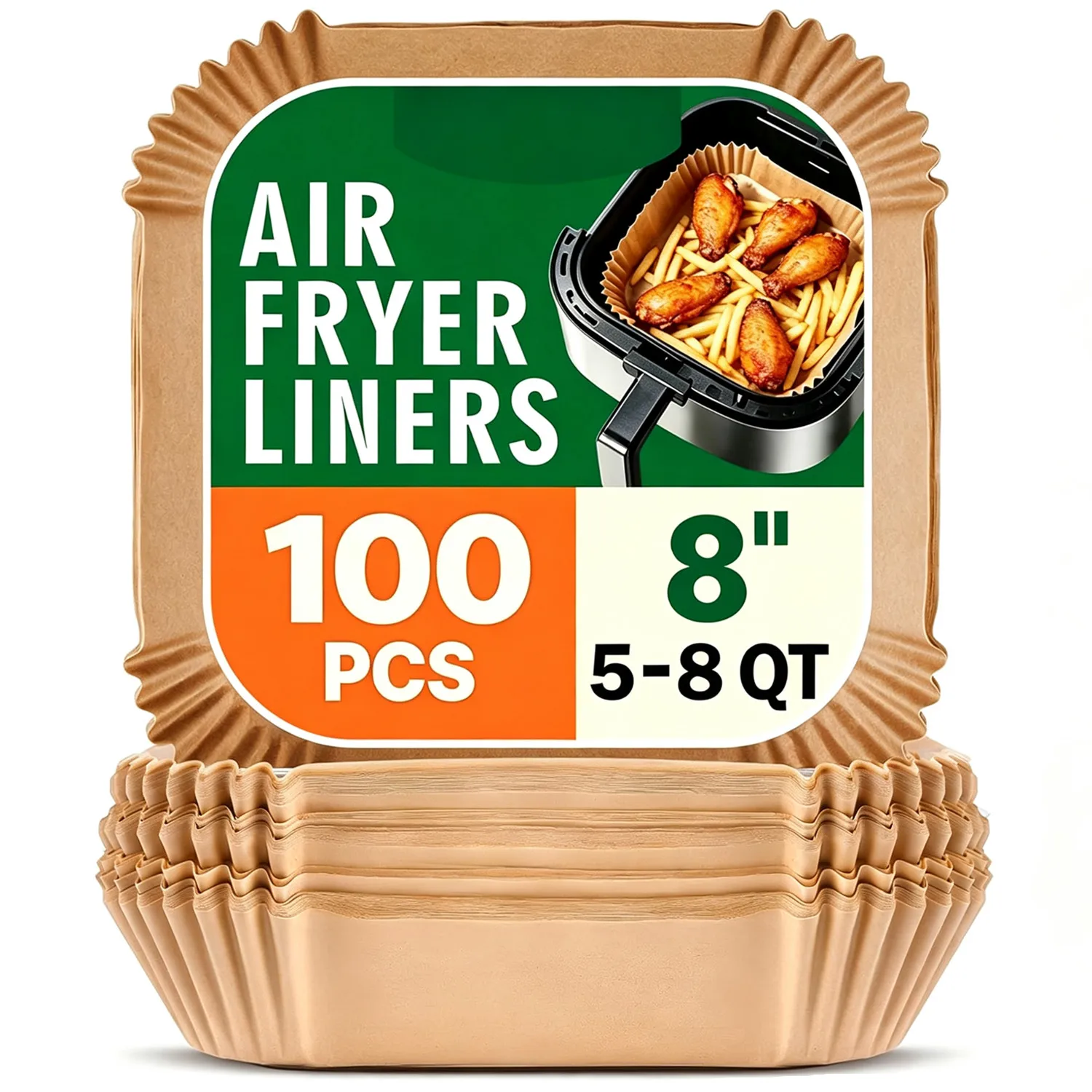 100Pcs 8 Inch Air Fryer Liners Disposable Unbleached Parchment Paper Basket Non-Stick for Baking Parchment Paper Sheets