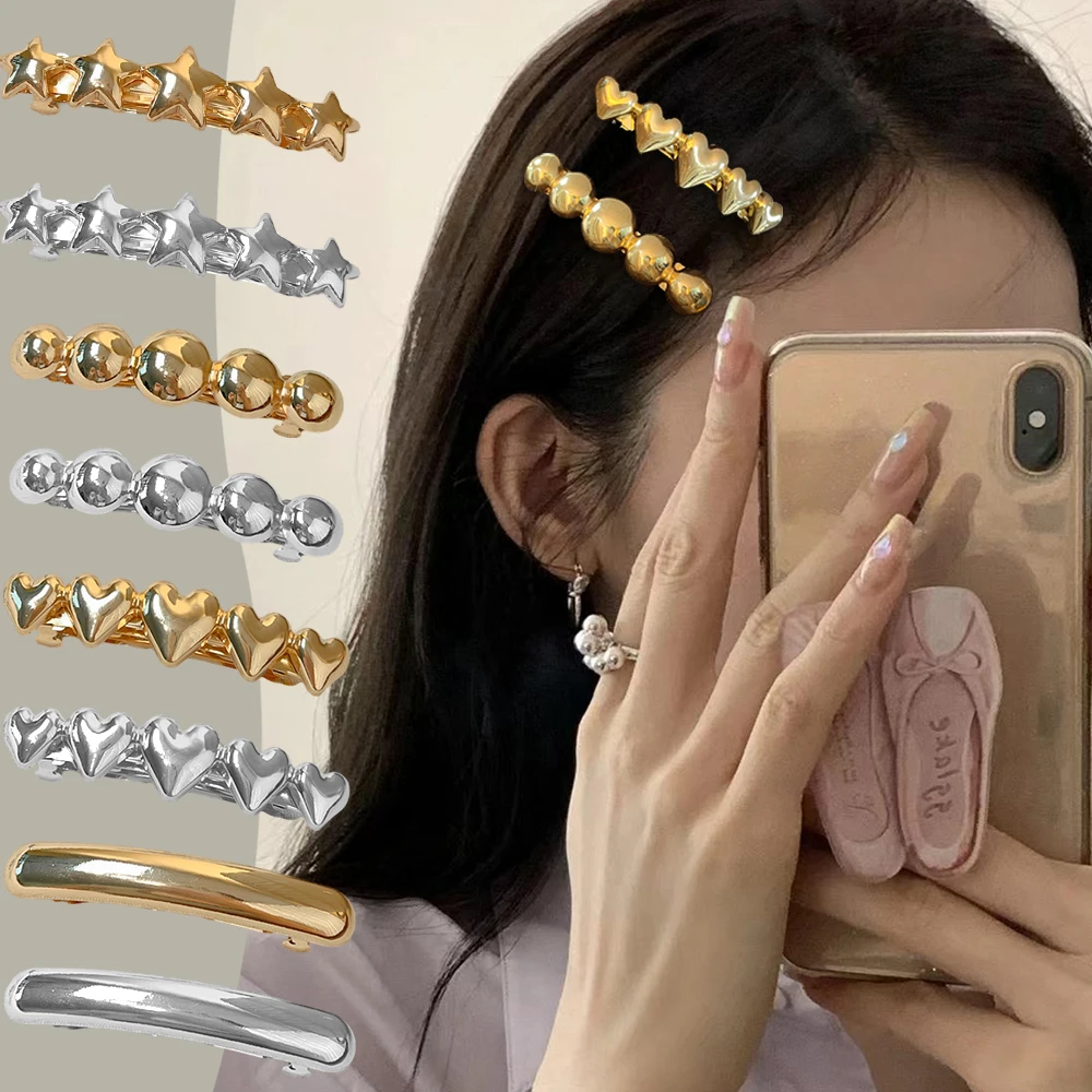 2024 INS Fashion Geometric Gold Silver Color Metal Spring Hair Clips for Girls Jewelry Hair Pins Women Hair Tools Accessories image 2