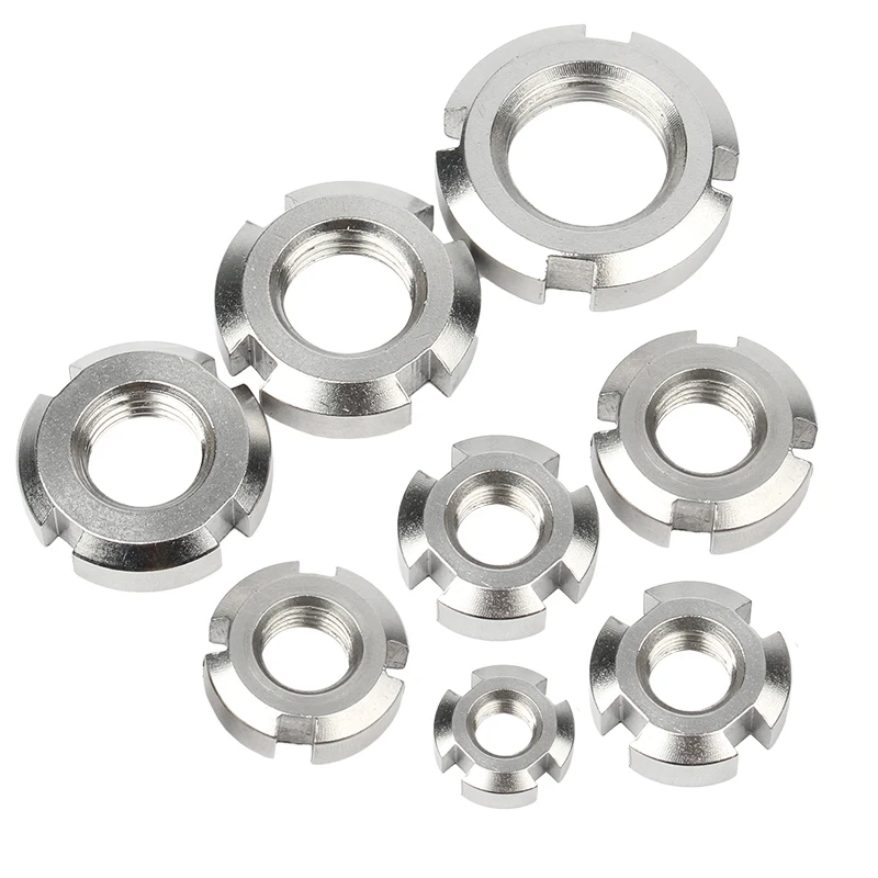 Edelstahl 304, A2-70, GB812, M10 ~ M60, geschlitzte Rundmutter, Rundmutter, vier Schlitzmuttern, runde Präzisions-Sicherungsmutter