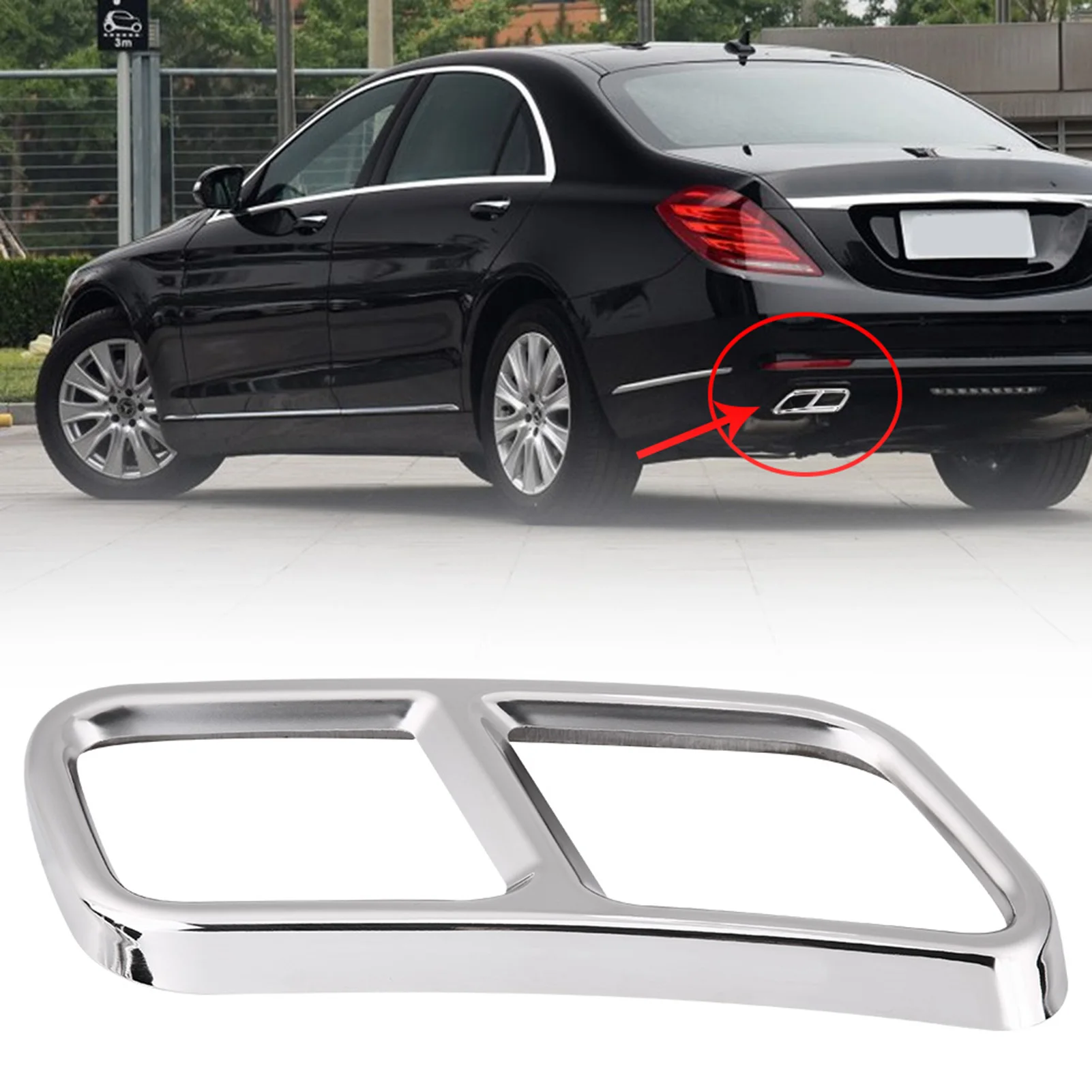 1 Pair Rear Exhaust Pipe Cover Trims for GL X166 13‑15 S R Class W222 W251 10‑17 Exhaust Pipe Tail Cover Exhaust Pipe Cover