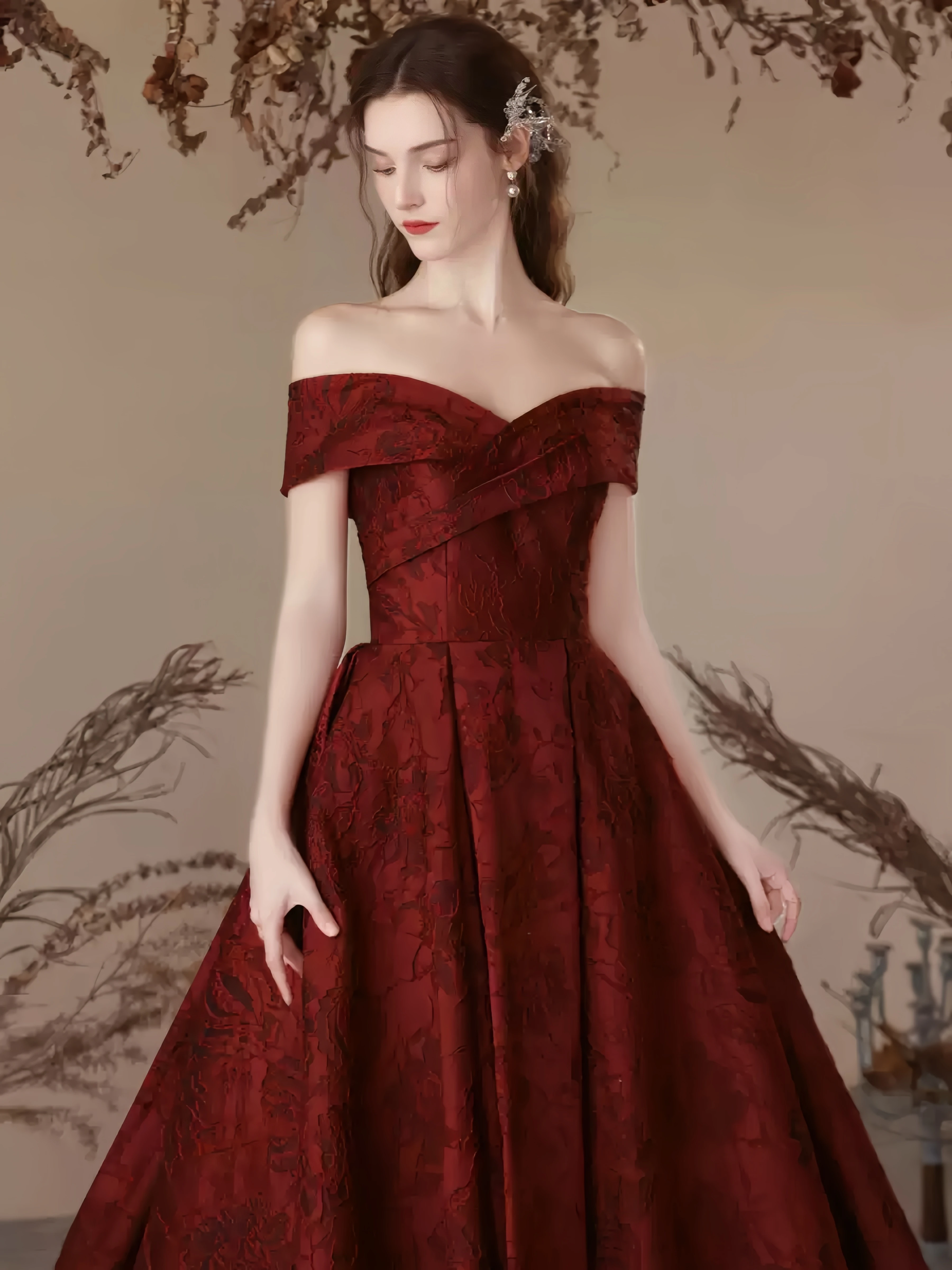 ​​Luxurious Prom Dress With Red One Shoulder Three-Dimensional Waist Cut Suitable For Women's Formal Banquet  Evening Dresses