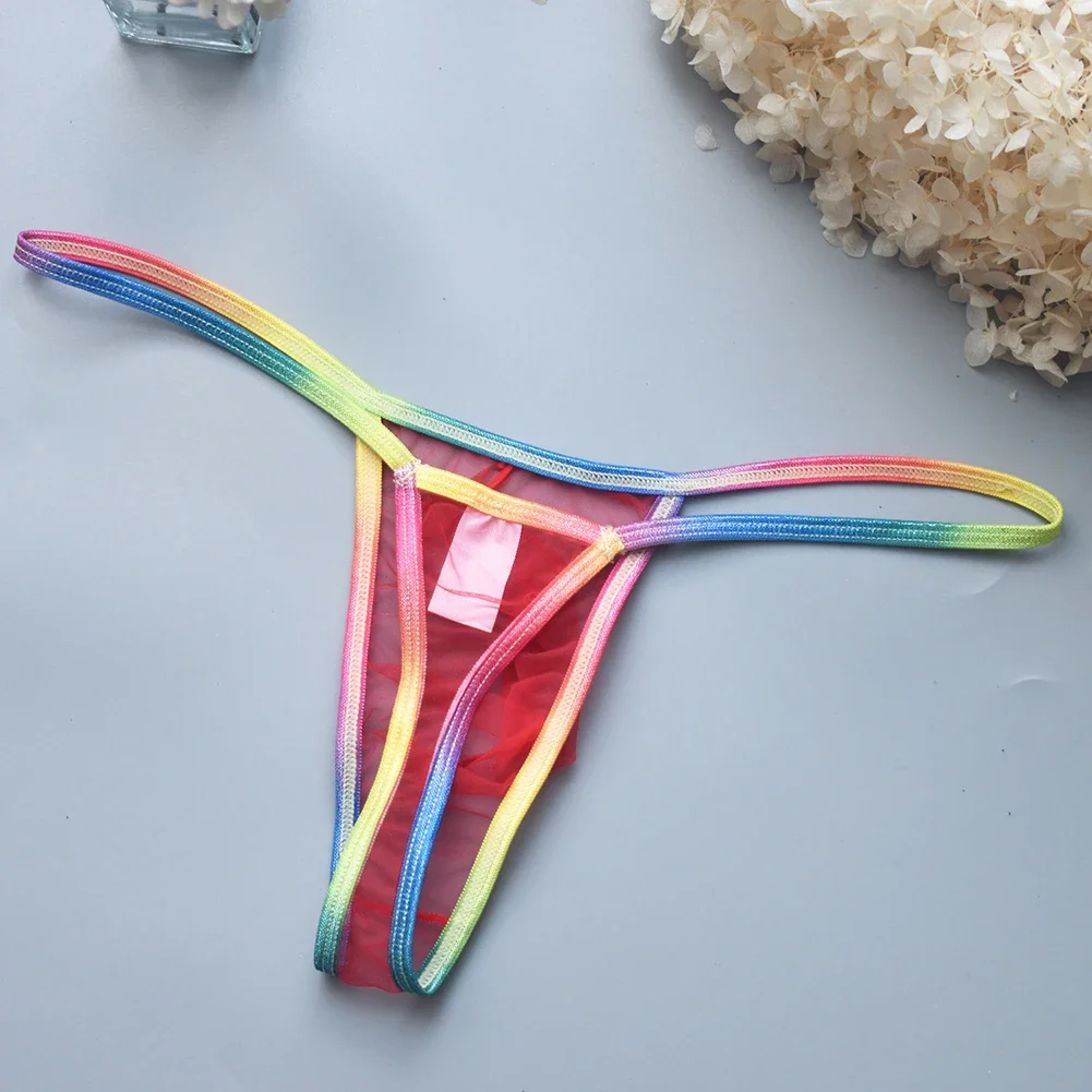 Mens Sexy Low Waist Transparent Briefs Mesh Thong Underpants Panties Lingerie Underwear Elastic Erotic Colorful Men\'s G-string