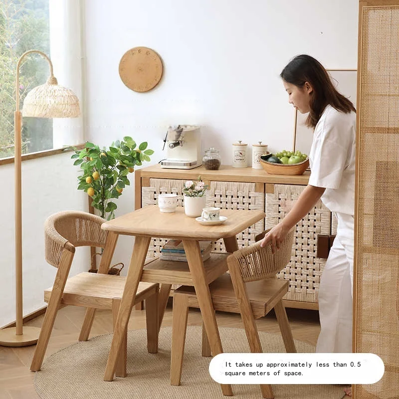Solid Wood 2-Seater Balcony Table Chair Set Simple Design Space-Saving Tea Coffee Dining Table for Home Hotel for Apartments