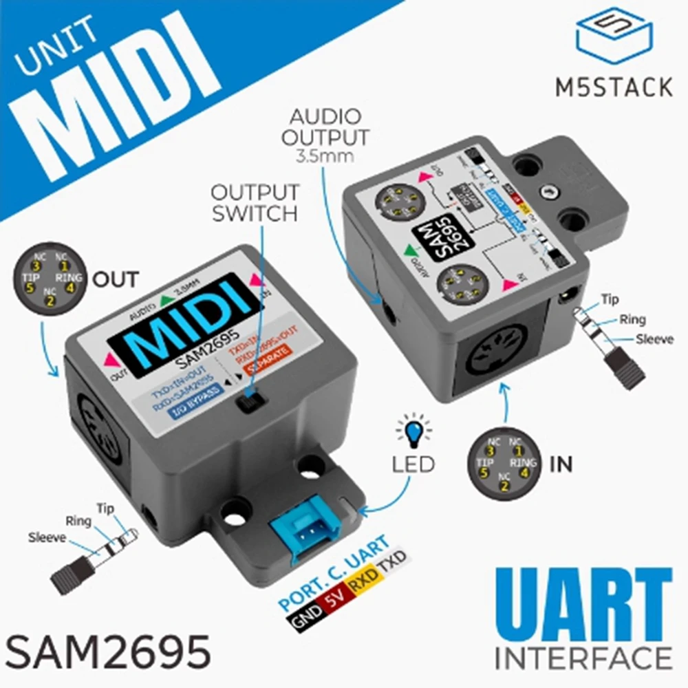 

M5Stack MIDI Unit Serial port to MIDI unit SAM2695 audio processing 3.5 interface