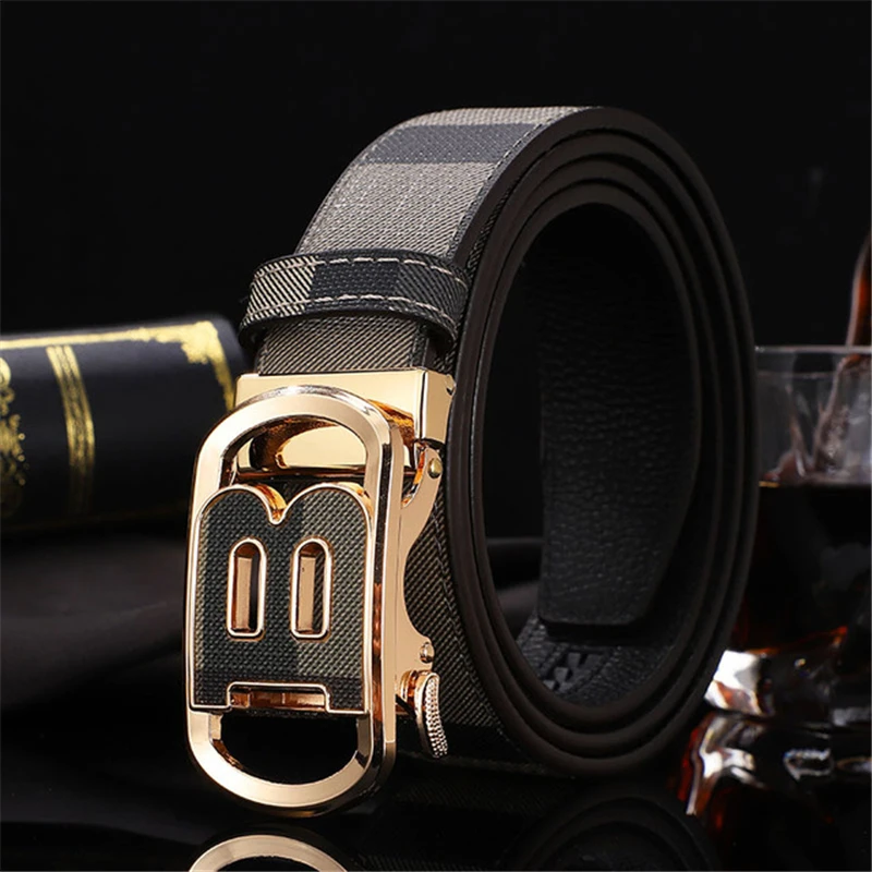 Ceinture en cuir véritable pour hommes, ceinture en métal, structure automatique, haute qualité, ceinture d'affaires en toile pour chasseur, nouveaux créateurs de marque