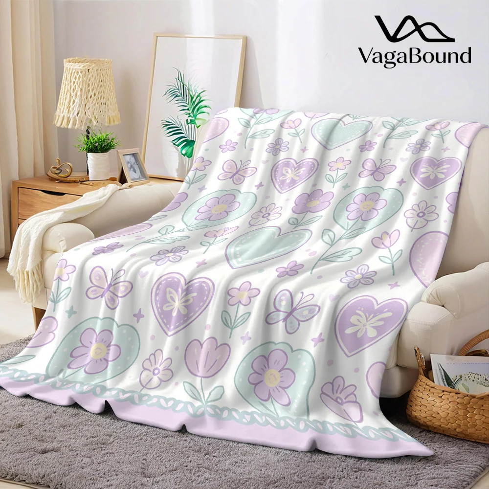 Heart Flower Butterflies Flannel Blanket Warm Soft Halloween Christmas All-Season Couch Decorative Cozy Warm Gift