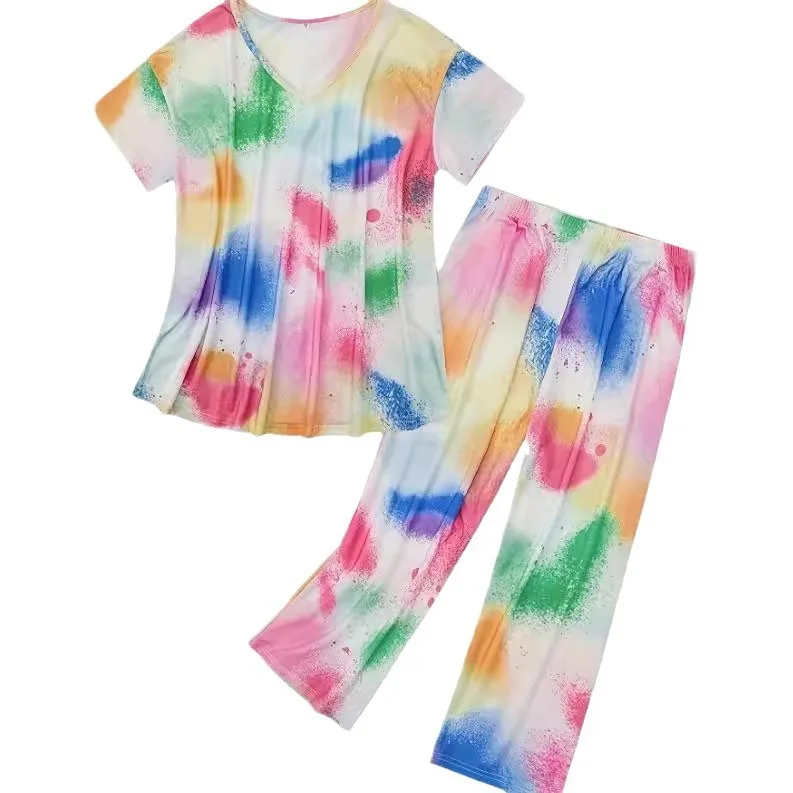 2025 Summer New Style Home Clothes Printed T-shirt Round Neck Suit Casual Women's Wear Pjamas for Women