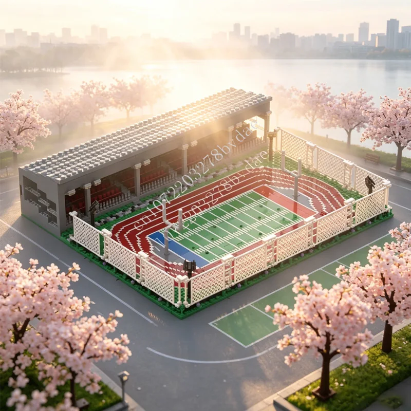 5577 PCS Multifunctional School Sports Field Architecture Building Blocks Track Soccer And Tennis Court Scene Assembly for Adult