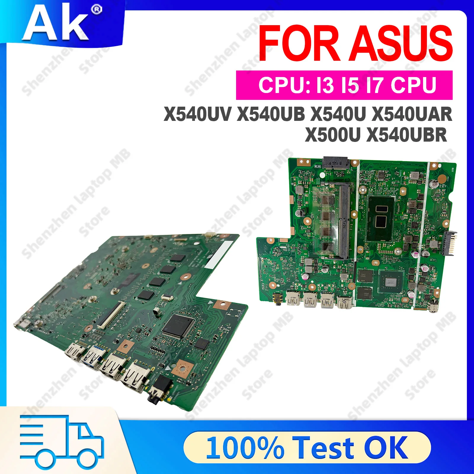 Carte mère pour ordinateur portable ASUS X540U X540UV X540UB avec processeur I3 I5 I7 X540UAR X500U X540UBR K540U A540U R540U F540U P540U