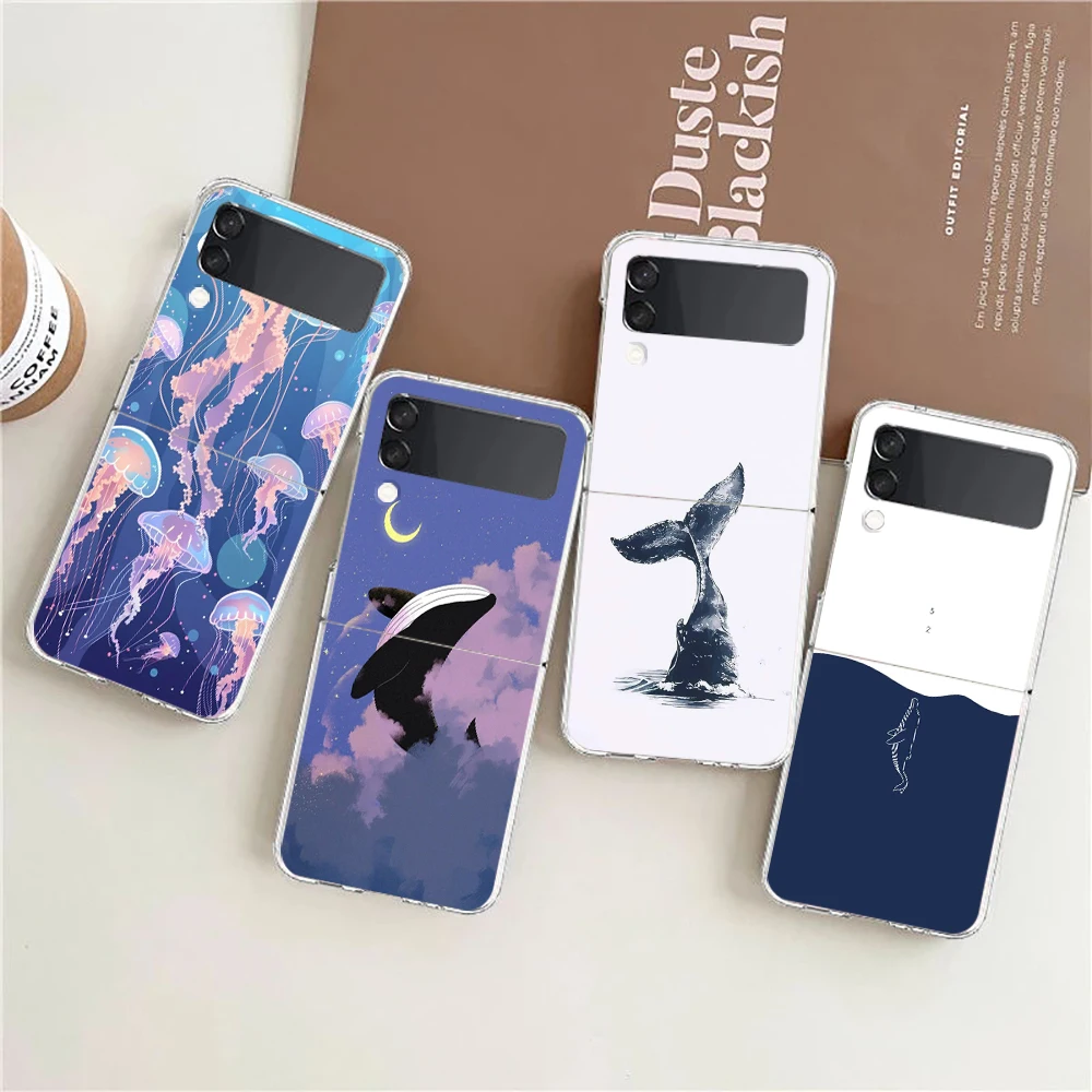 

Cartoon Ocean Dolphins Whales Phone Case For Samsung Galaxy Z Flip 6 ZFlip 5 Hard Folding Cover for Samsung ZFlip 4 3 7 Shell