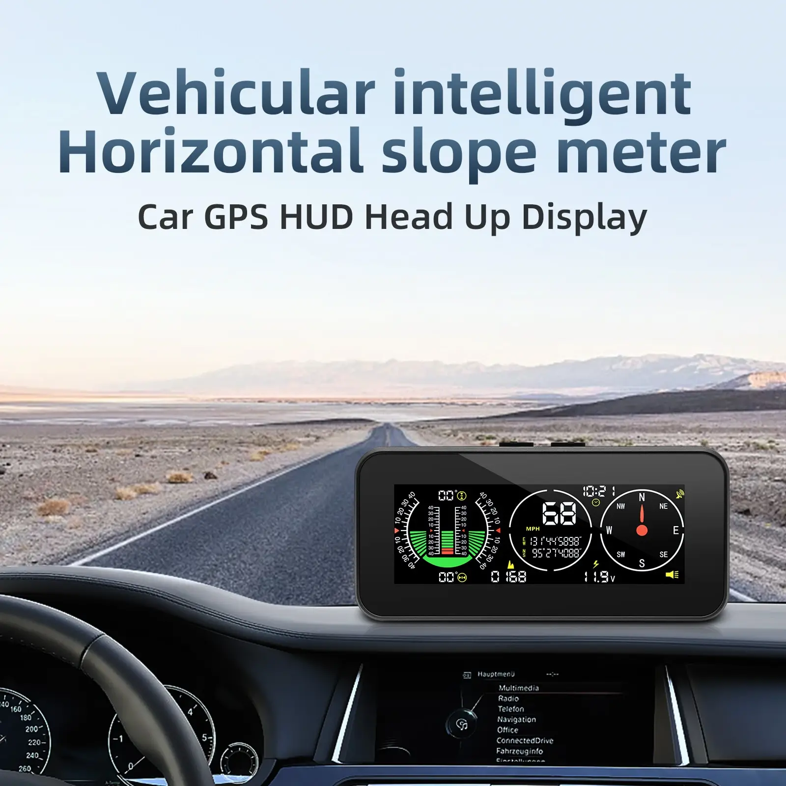 M60 Head Up Display Car GPS HUD Speedometer Intelligent Inclinometer Off-road Speed Tilt Pitch Angle Compass Slope Meter